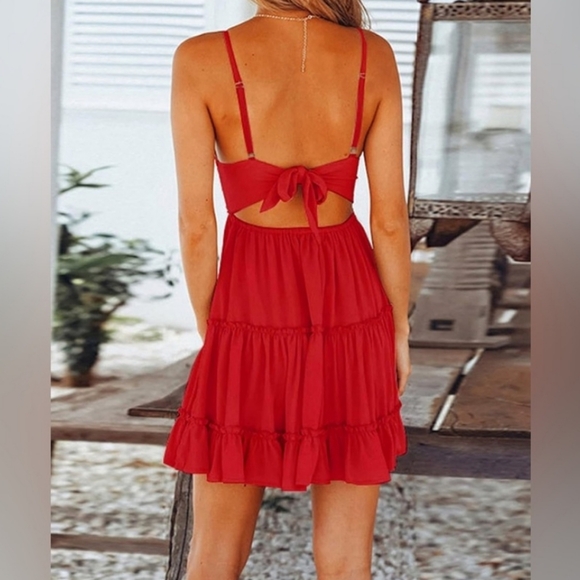 Red Dress Back-Tie Adjustable Straps - Picture 8 of 8